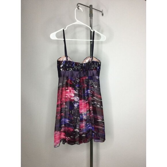 BCBG Maxazria Strapless Dress Multicolor Sheer Chiffon Jewel Trim Size 2 - Picture 3 of 6